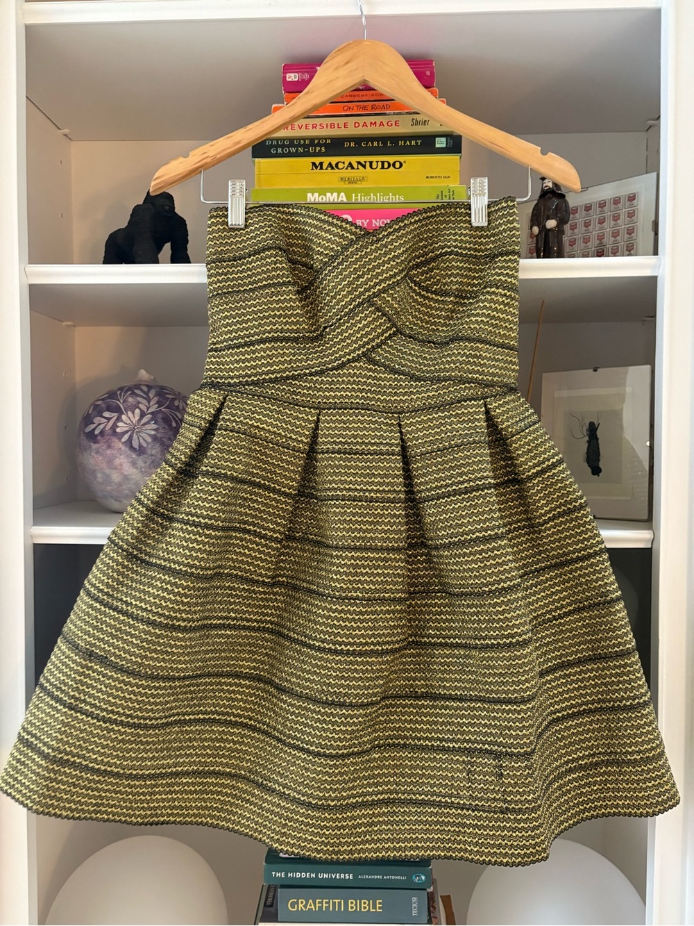 Sans Souci Olive Strapless Textured Fit-and-Flare Dress